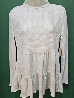 Mint Green Long Sleeve Tiered Waffle Knit Top